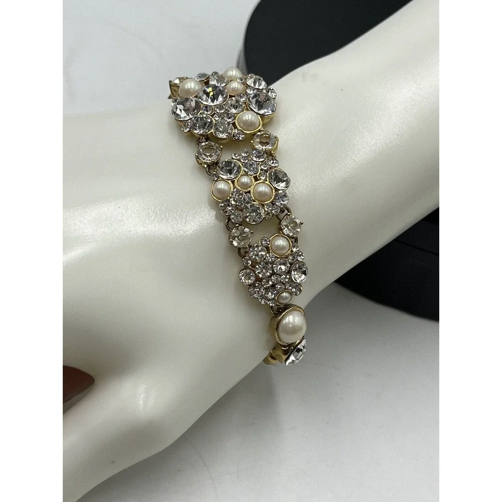 Kate‎ Spade NY Gold Plated Crystals White Faux Pearls Pick a Pearl Bracelet New - Picture 8 of 16